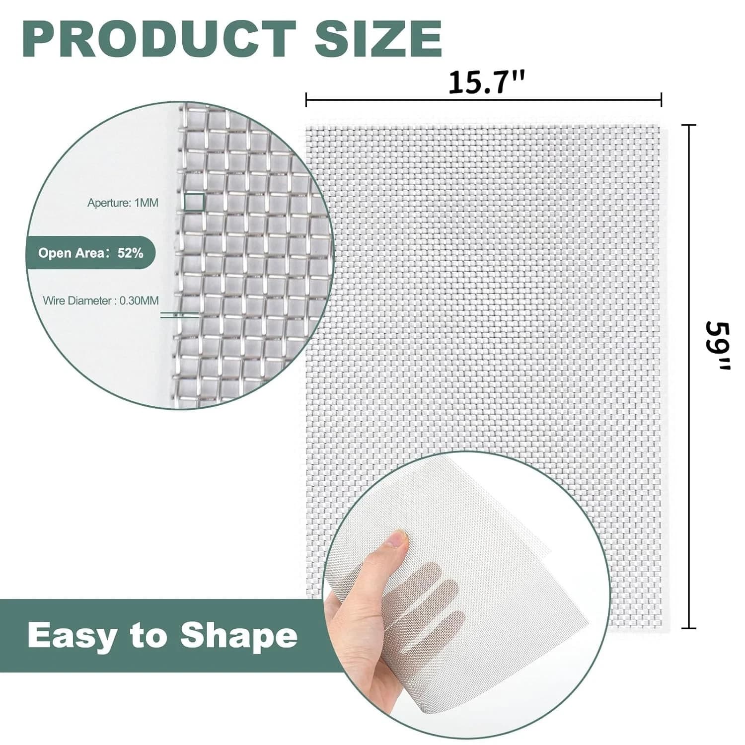 304 Stainless Steel Wire Mesh Screen,15.7 X 59 Inches, 1Mm Hole 20 Mesh, No Rust 2