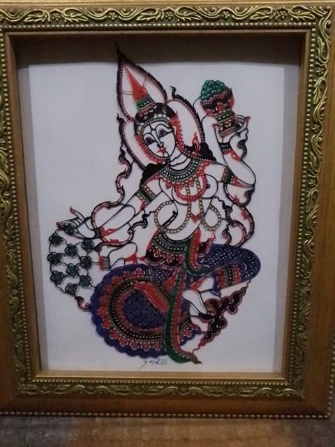 Vintage Asian Indian Framed Art Embroidery Gold Frame Colour / 32x28 cm  2