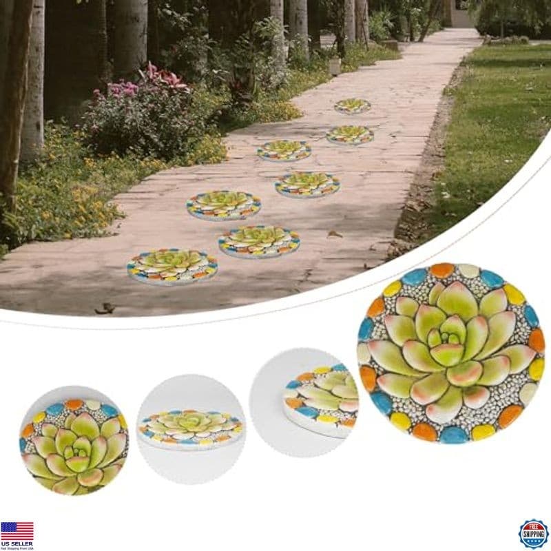 Vibrant Succulent Cement Stepping Stones - Multicolored Outdoor Pavers, 10"x10 4