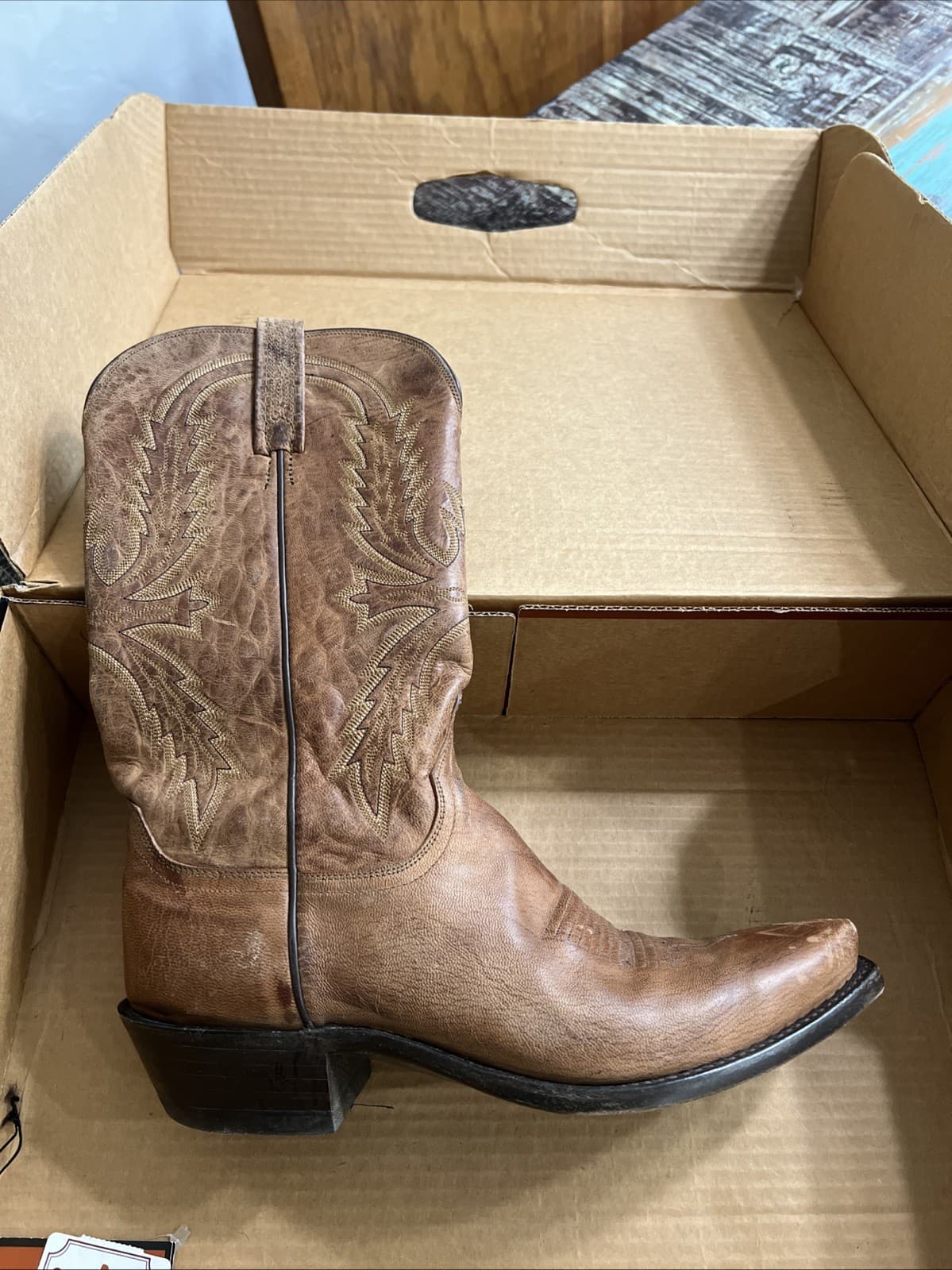 1883 By Lucchese Tan Cowboy Boots N154754 Crayton Mad Dog Snip Toe Size 9D 5