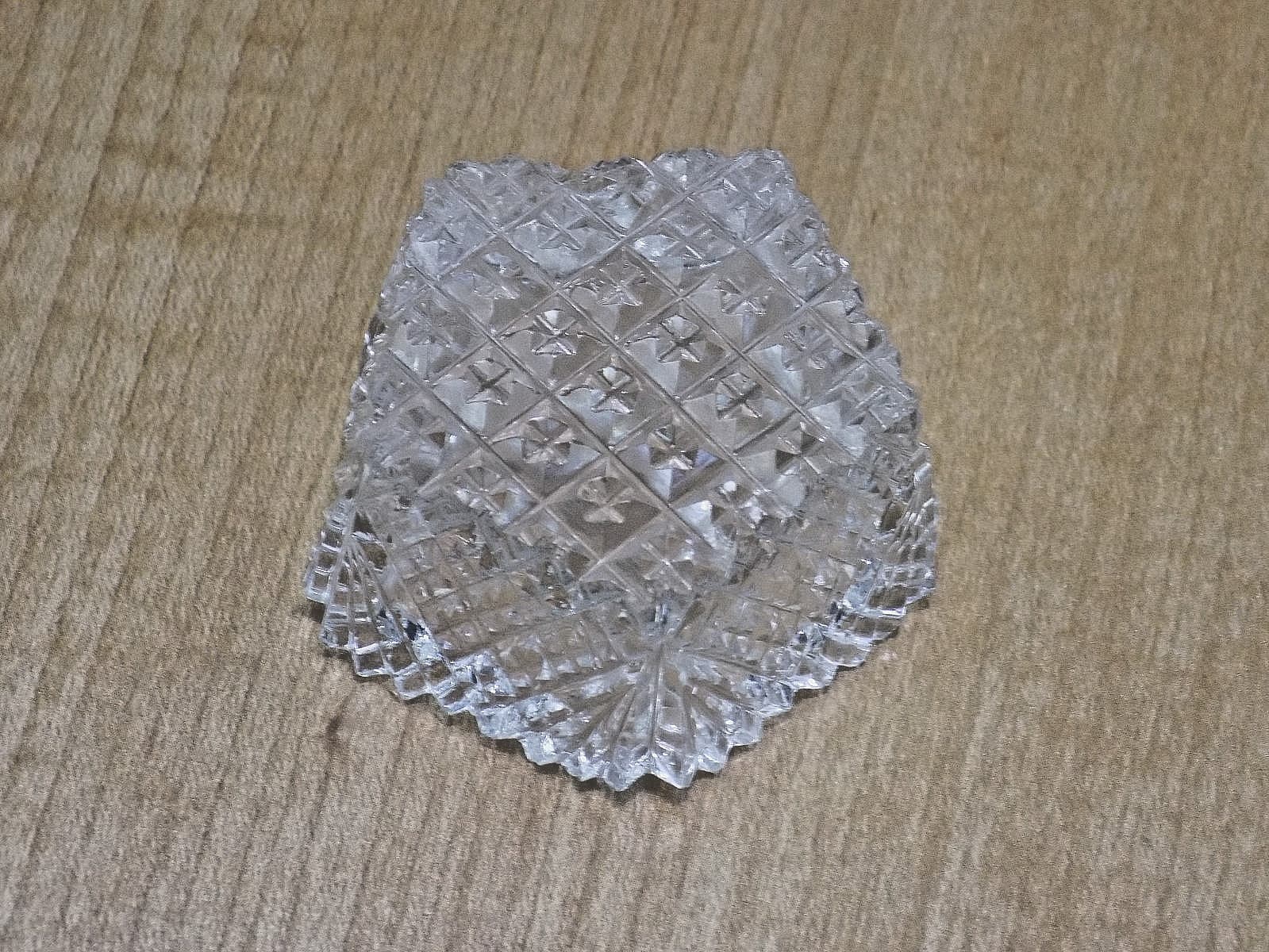 RARE PENTAGON CUT GLASS OPEN SALT CELLAR in DIAMOND & FAN PATTERN w/GRID BOTTOM 4