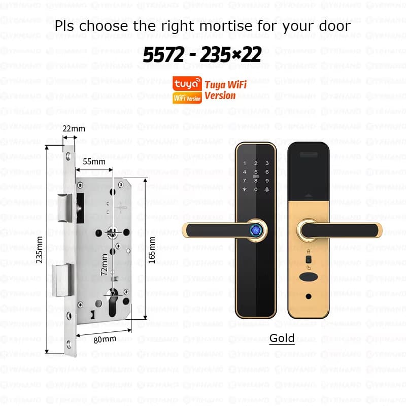 Gold Biometric Intelligent Door Lock TUYA WIFI Remote Unlock Fingerprint Card Pa