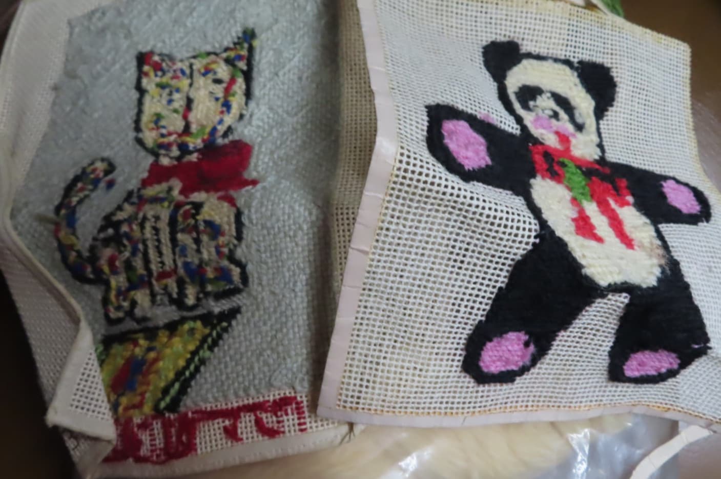 Lot 3 1970s UNFINISHED Crewel Needlepoint with Bagged Yarn 19" Floral 2