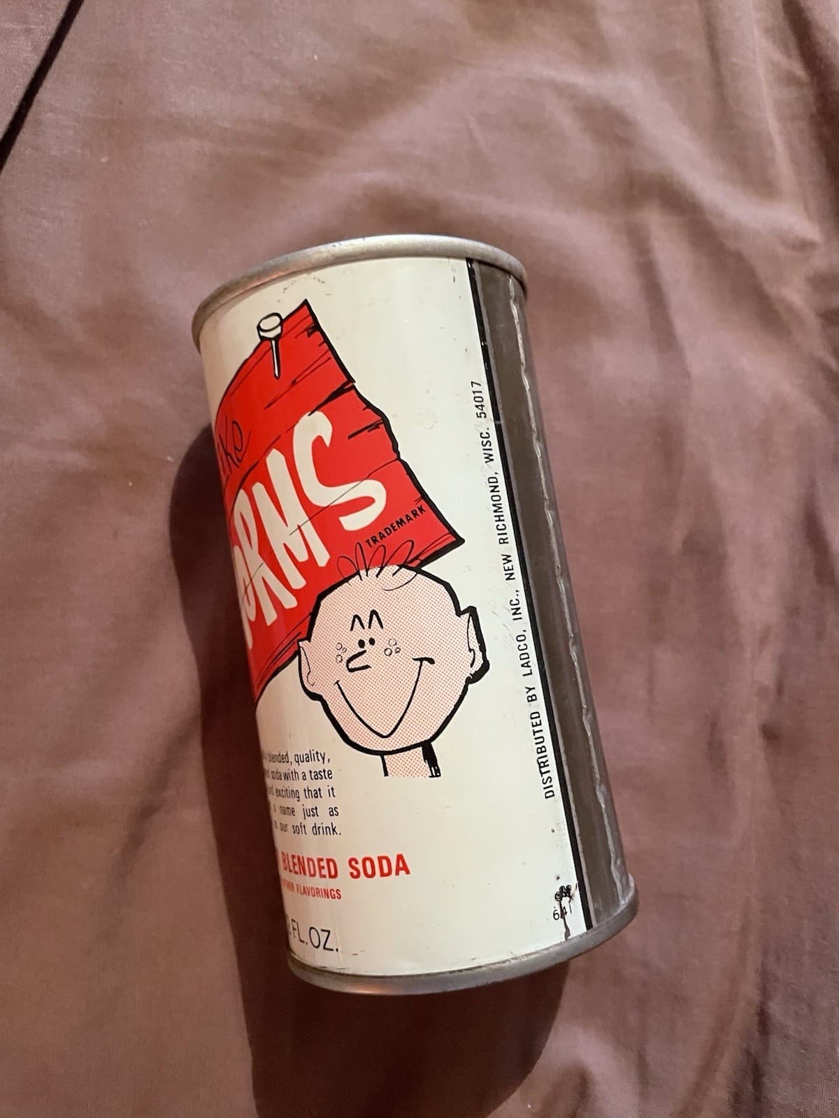 BEST WORMS YOU EVER TASTED CAN O 'WORMS 12OZ CHERRY SODA POP CAN. 1970’s 3