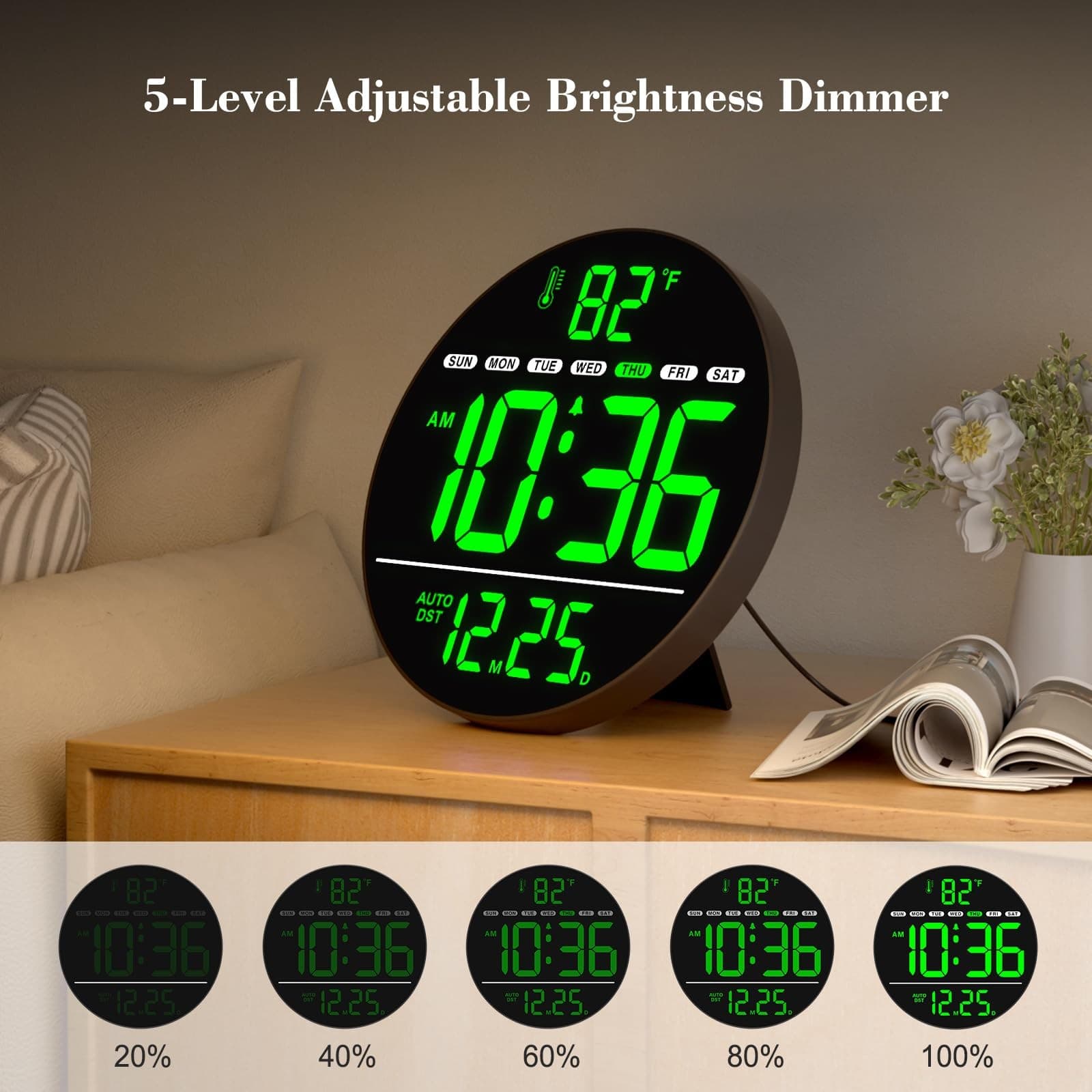 Large Digital Wall Clock with LED Display, Electric Wall Clock with Temperatu... 3