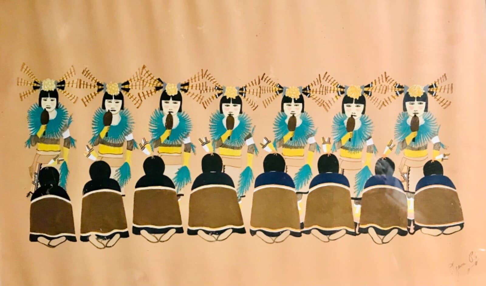 ABEL SANCHEZ / OQWA PI (SAN ILDEFONSO,1899-1971)UNTITLED,CEREMONIAL SCENE,SIGNED 3