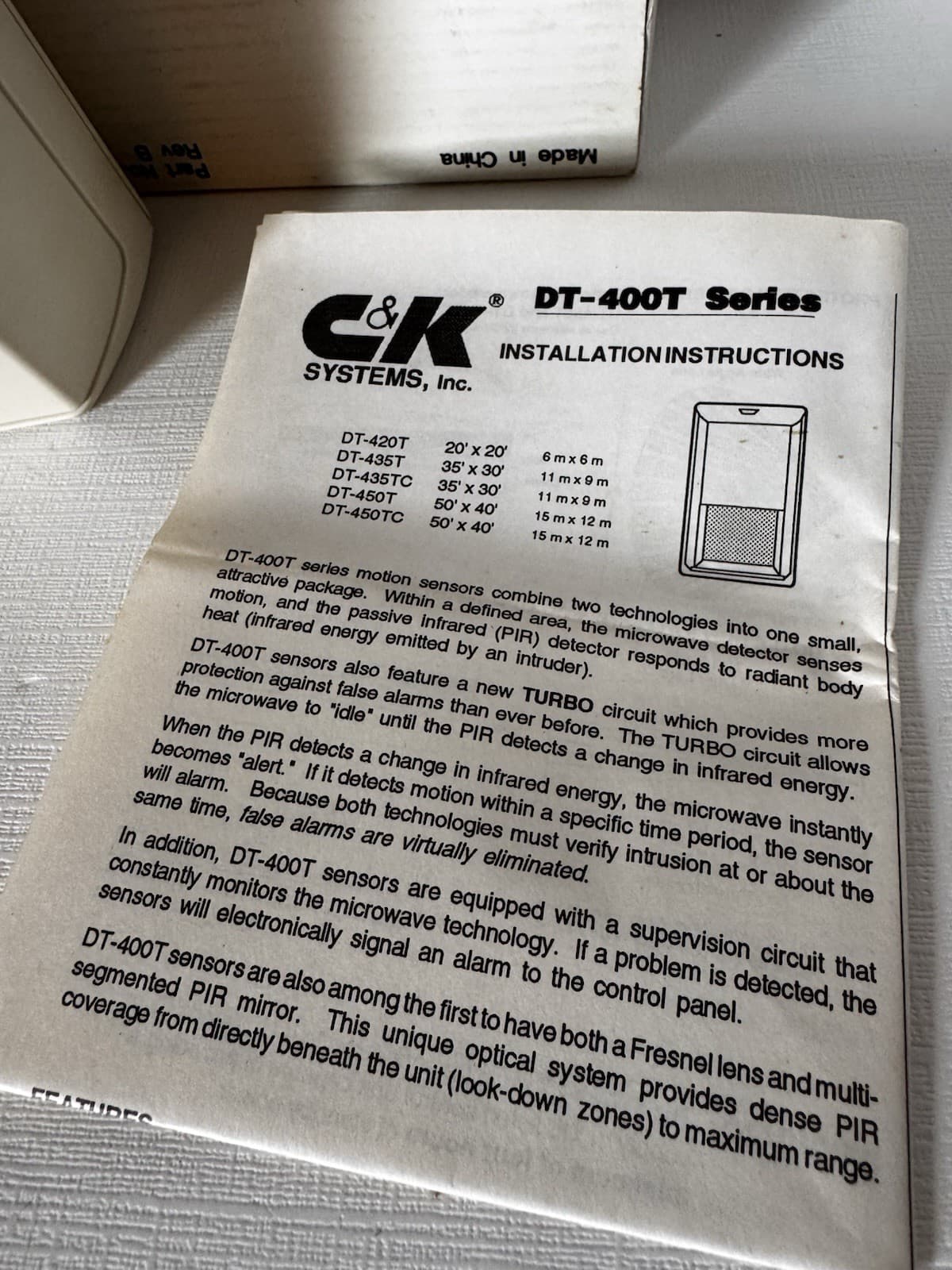 C&K Dual Tec IV DT450T Combo Microwave-Passive Infrared Motion Detector NOS 2