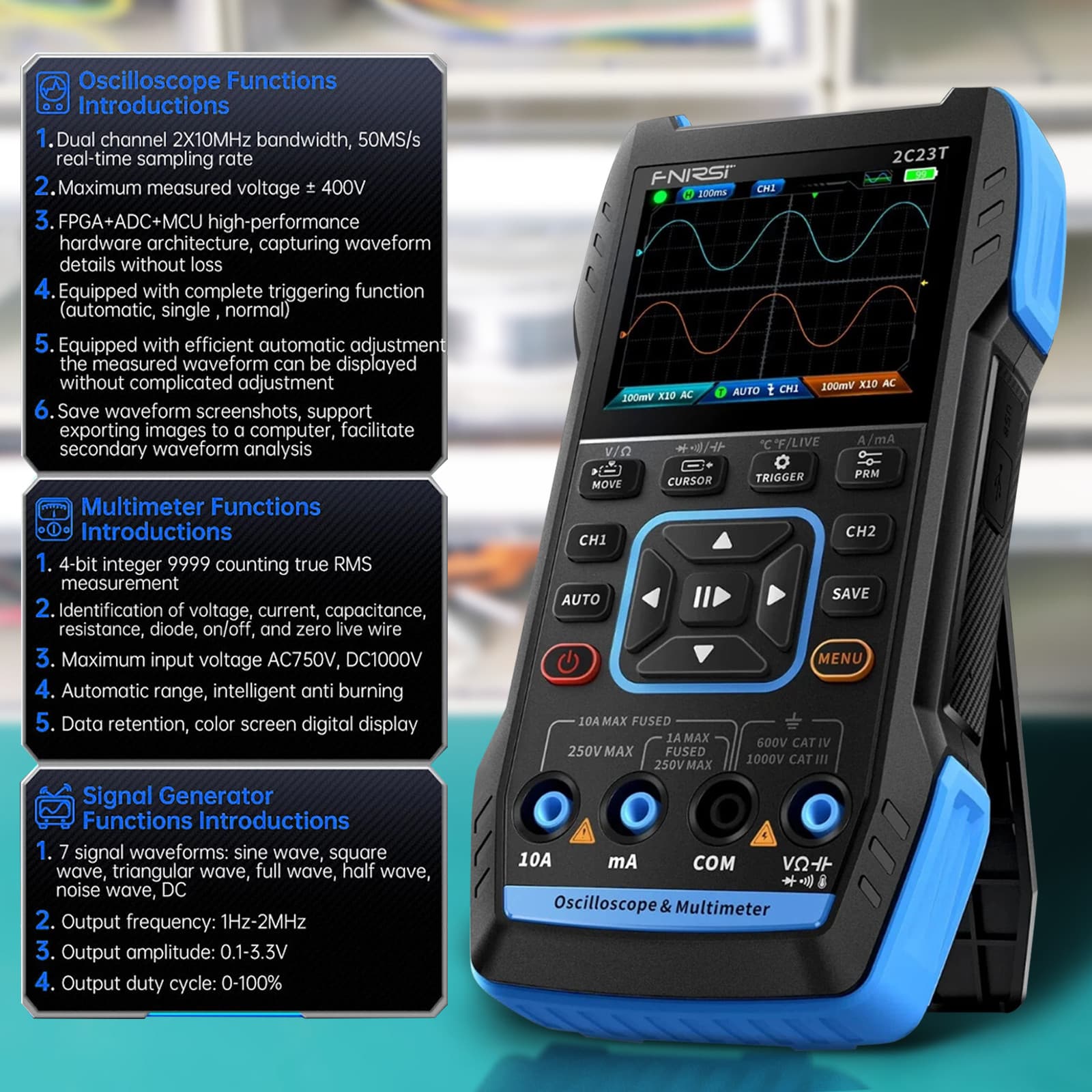 3IN1 Handheld Oscilloscope Digital Display Multimeter Function Signal Generator 3