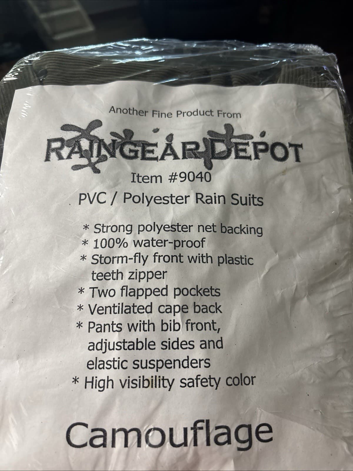 MEN’S Rain Suit 2 Piece Waterproof PVC/Polyester Size Large Camo-brown NIB 2