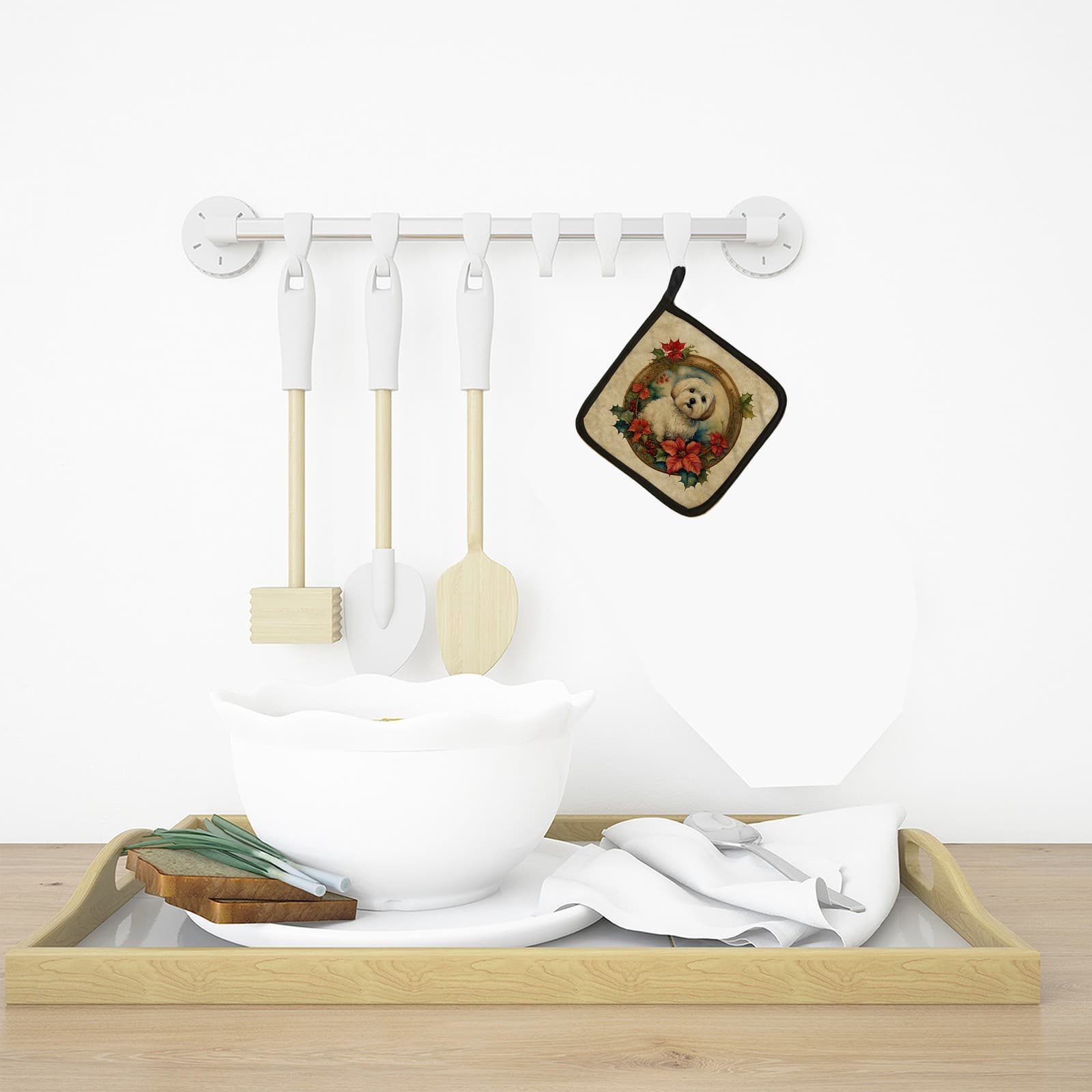 Coton De Tulear Christmas Flowers Pair of Pot Holders DAC2351PTHD 3