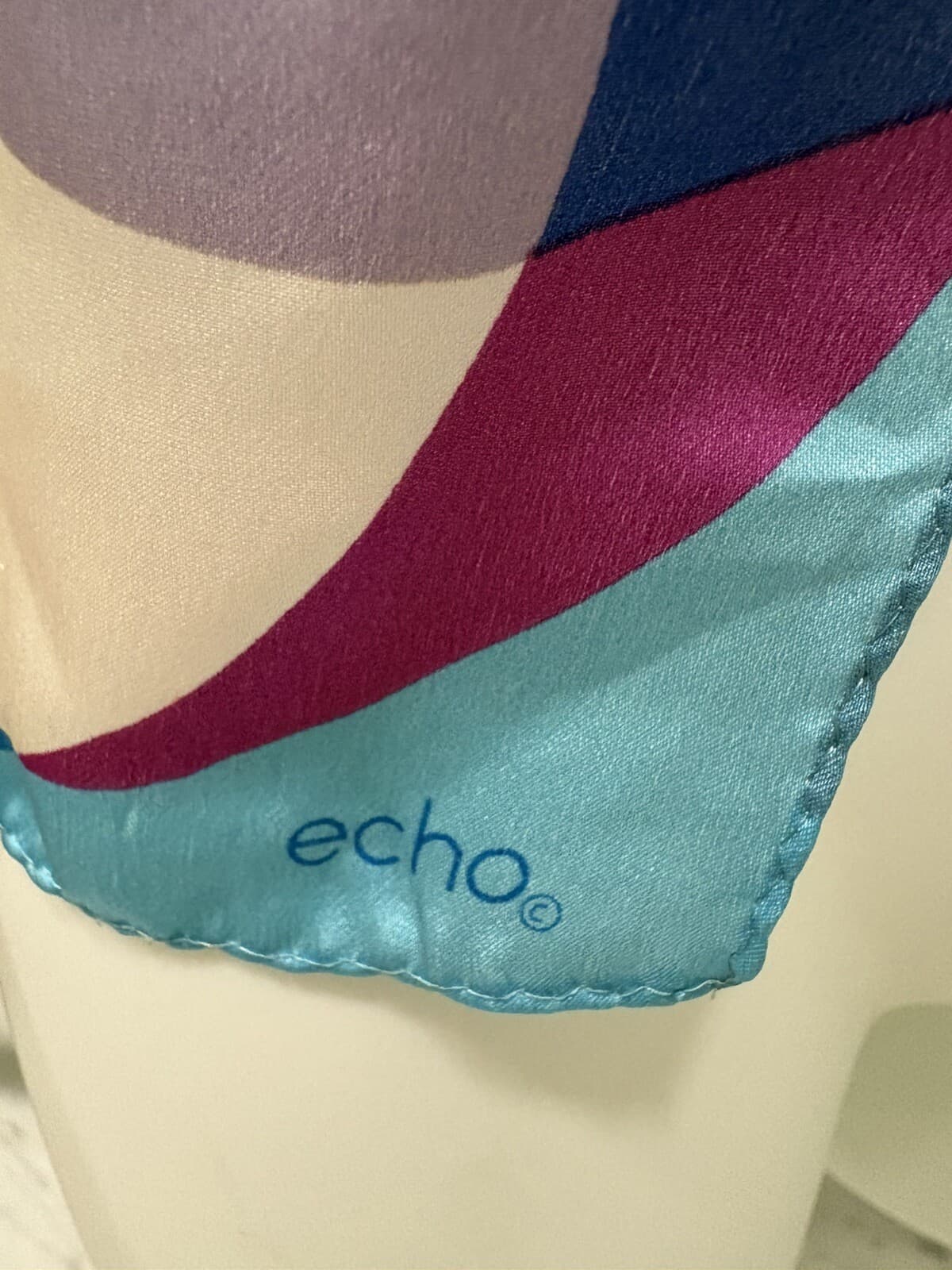 Ecco Silk Scarf Multi Color Geometric Pattern 100% Versatile Rectangular 2