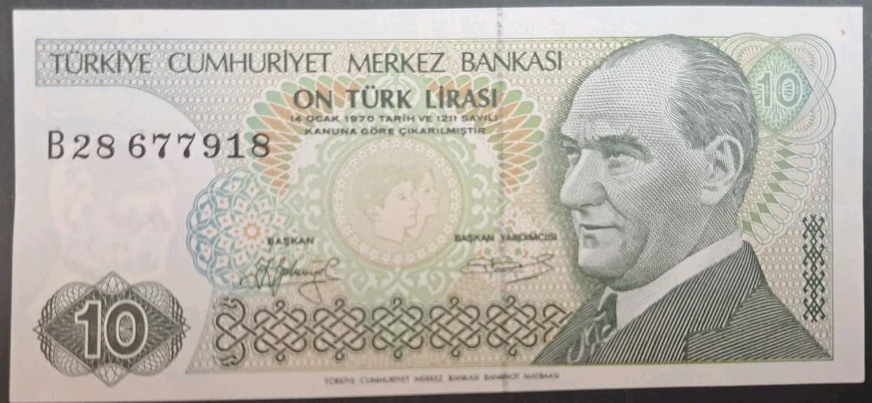 (1979) Türkiye 10 Lirası P192a B28-677918+19 consecutive pair.  2