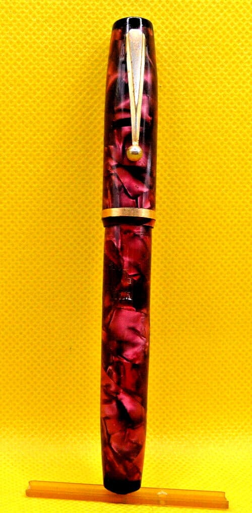 Wahl-Oxford Red Marble Lever fill Fountain Pen-flexible medium--working