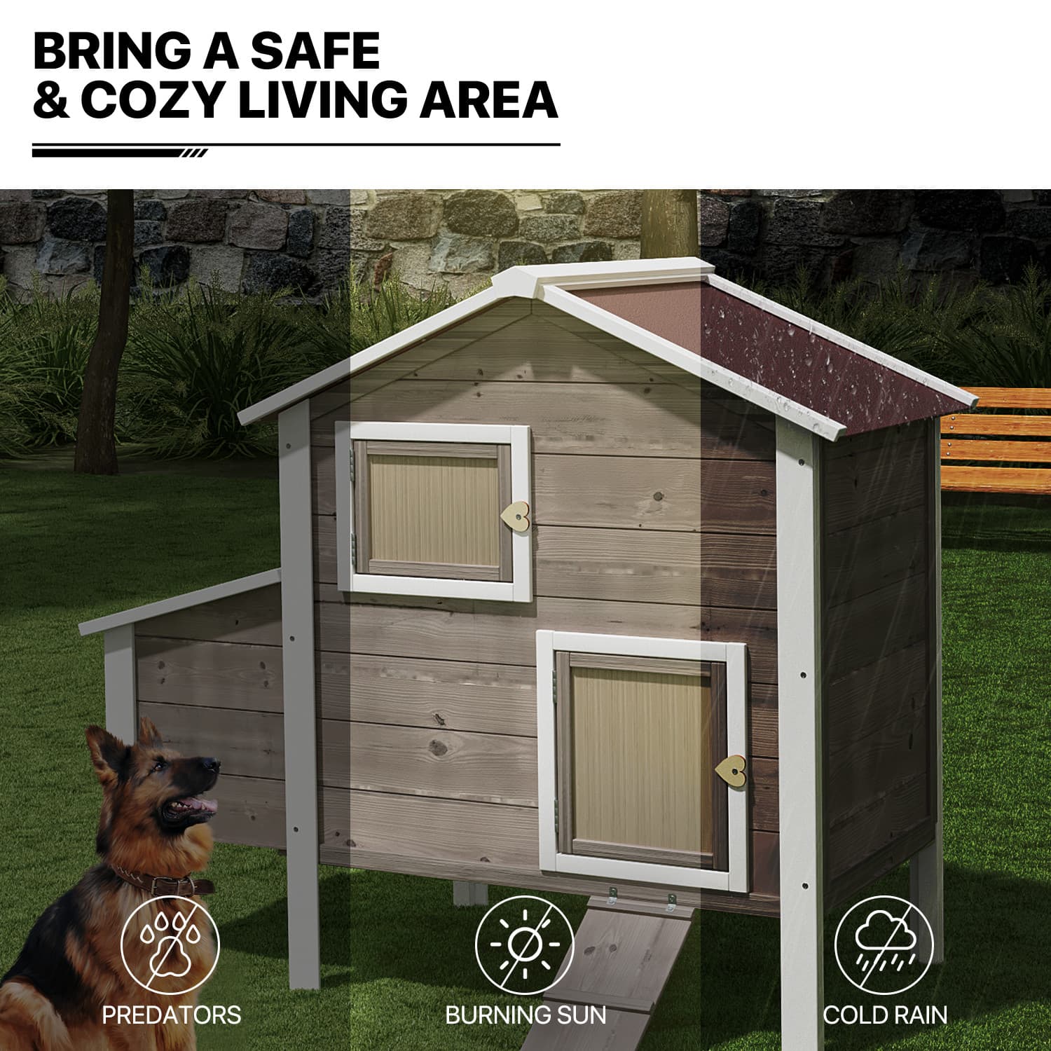 46"Wooden Chicken Coop Cage Hen Rabbit Hutch 2-Tier Poultry Habitat Animal House 6