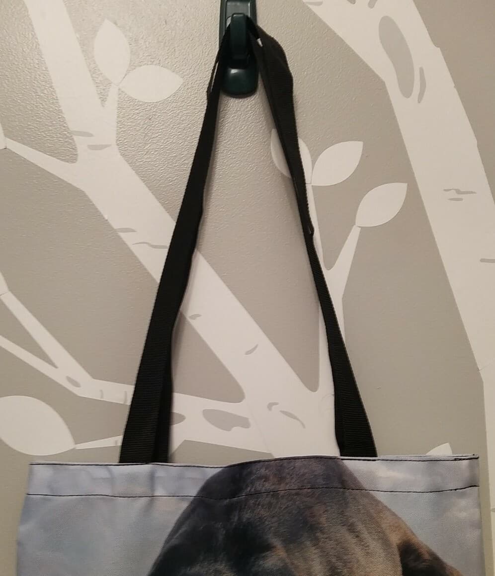 Tote Bag, American Bulldog puppy playing in the snow 3