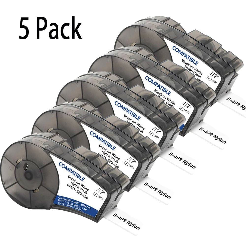 5PK Compatible for Brady Label Cartridge M21-500-499 12.7mm White Nylon 1/2"x16'