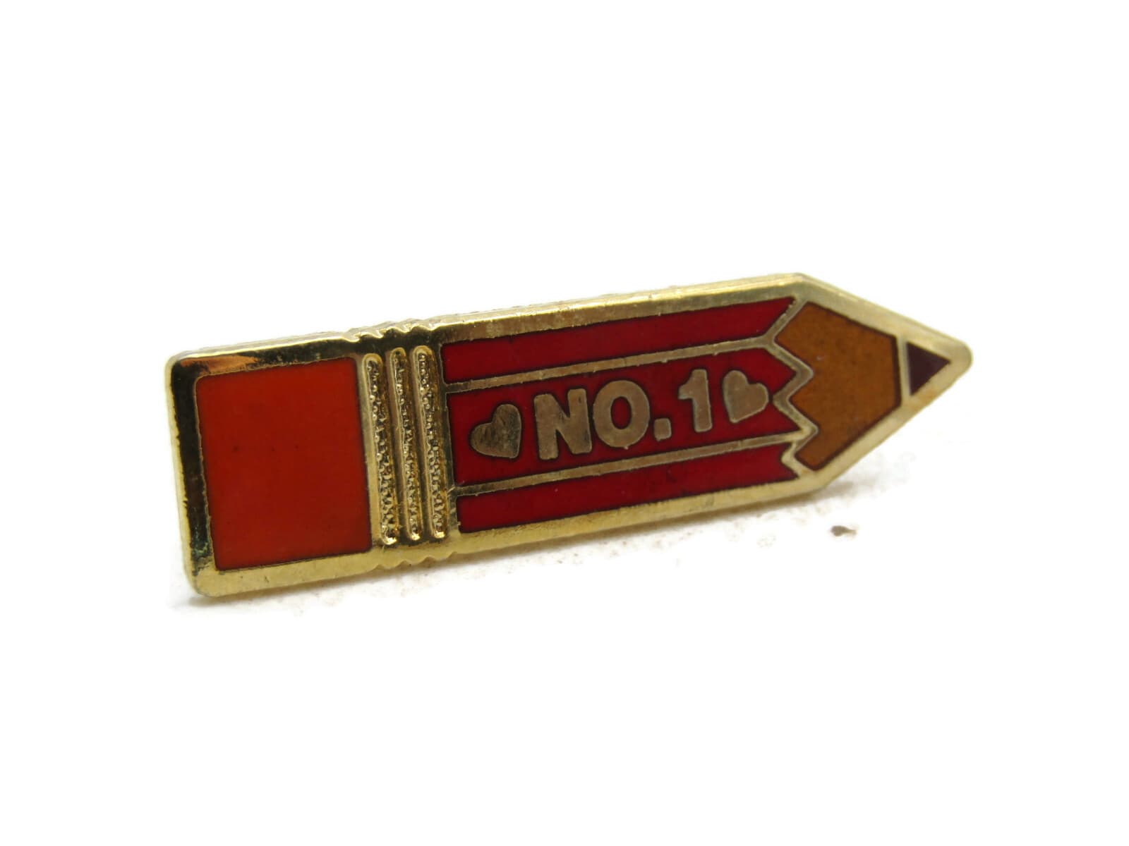 NO. 1 Pencil Pin Hearts Red Orange & Gold Tone