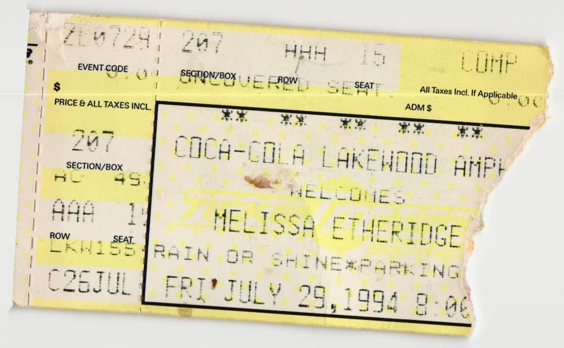 Vintage 1994 Melissa Etheridge Concert Ticket Stub Atlanta GA