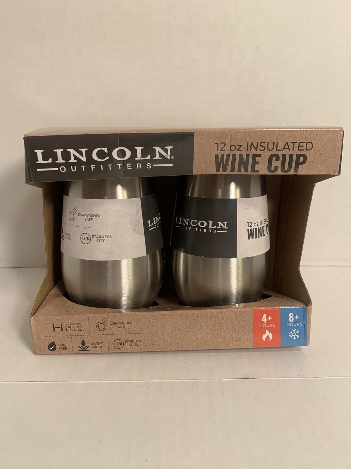 Lincoln Outfitters Set 12 oz Stainless Steel Insulated Wine Cups