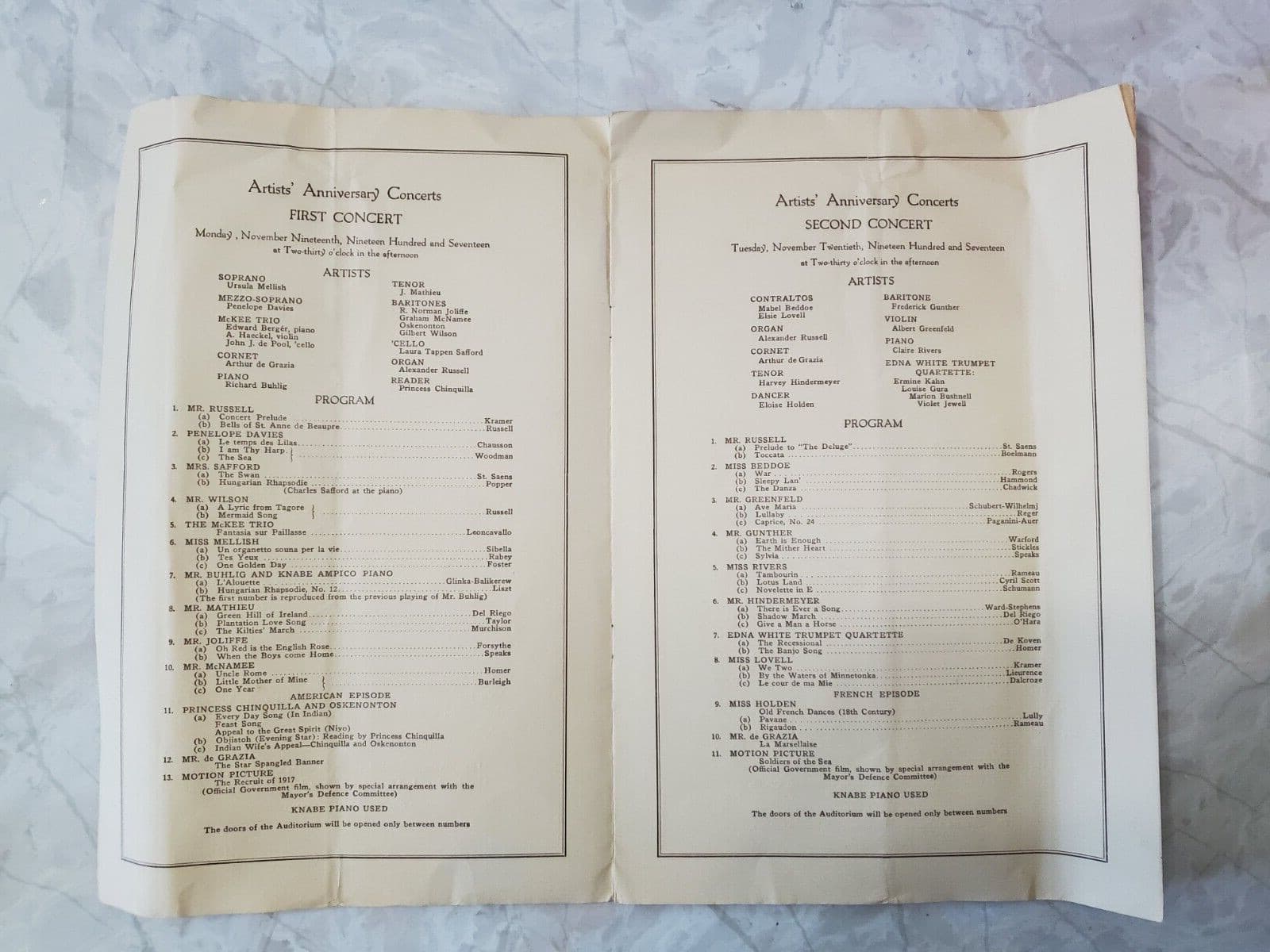 WANAMAKER AUDITORIUM NYC Artists Anniversary Concerts Program Broadway 1917 4