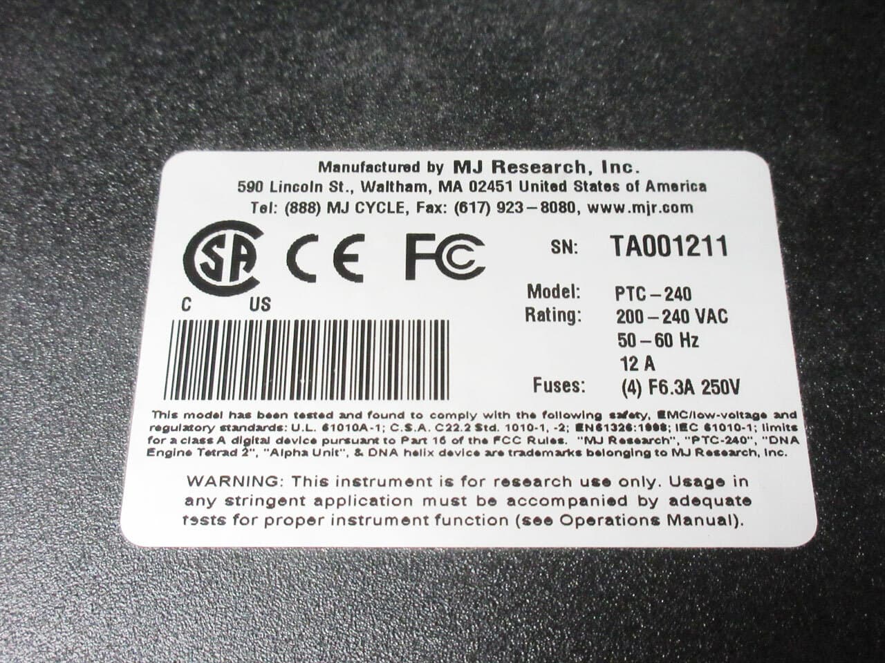 MJ RESEARCH PTC-240 DNA ENGINE TETRAD 2 PELTIER CYCLER 4x 384 WELL ALPHA BLOCK 6