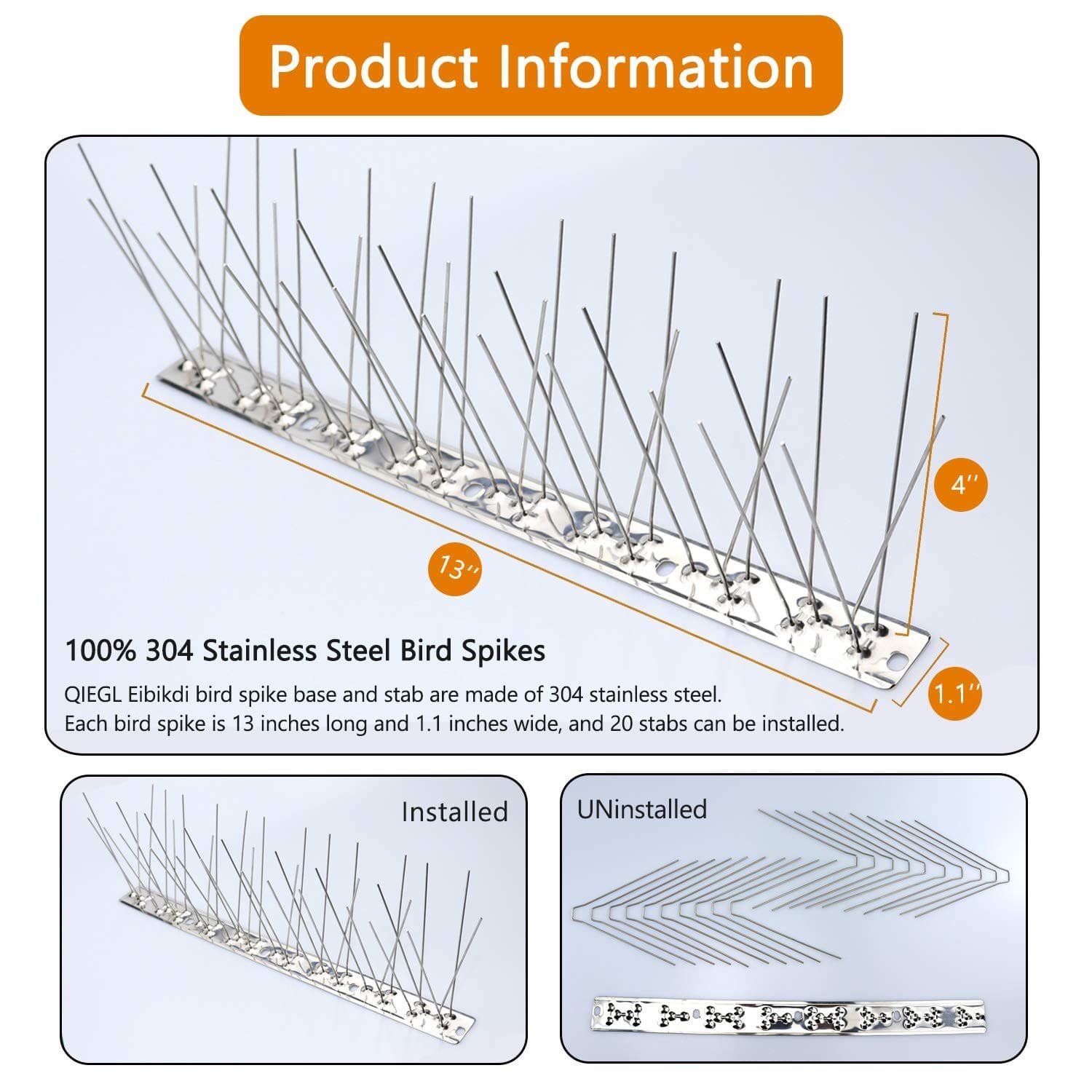 Bird Spikes 304 Stainless Steel for Pigeons Small Birds Anti Bird Spike Sparr... 4