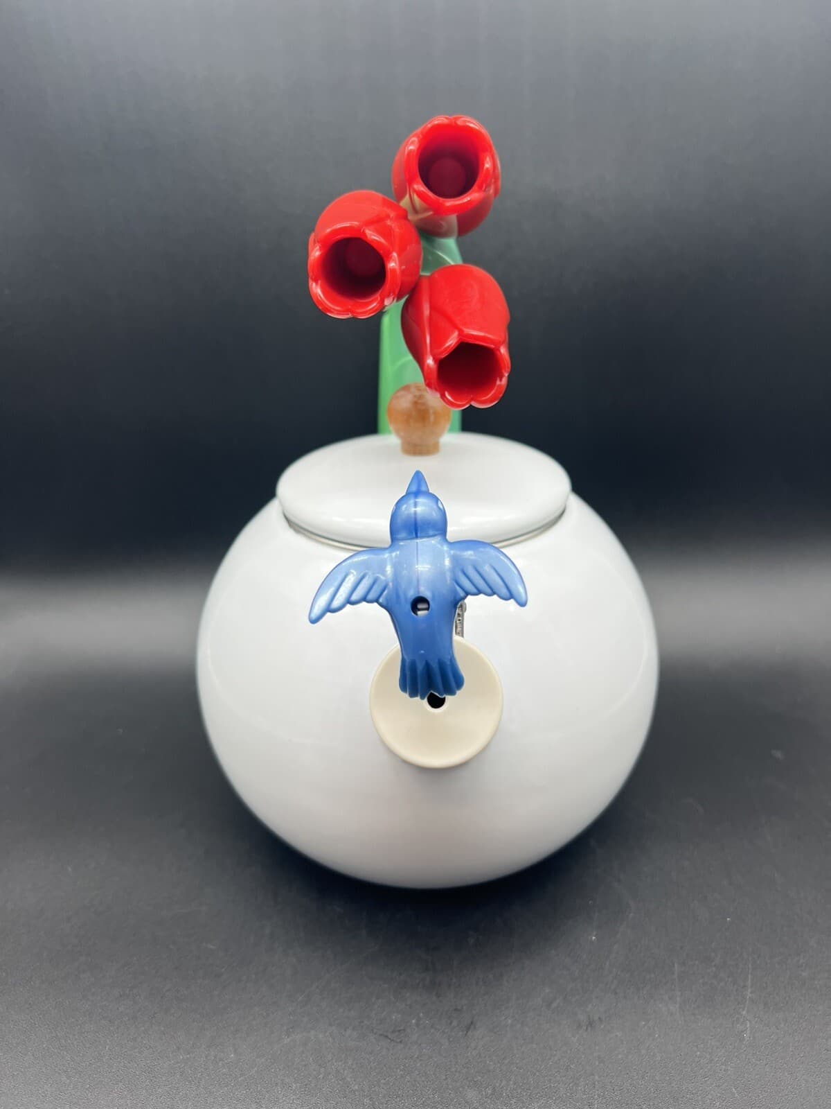 Enamel Metal Teapot Kettle With Tulips Handle And A Humming Bird. 5