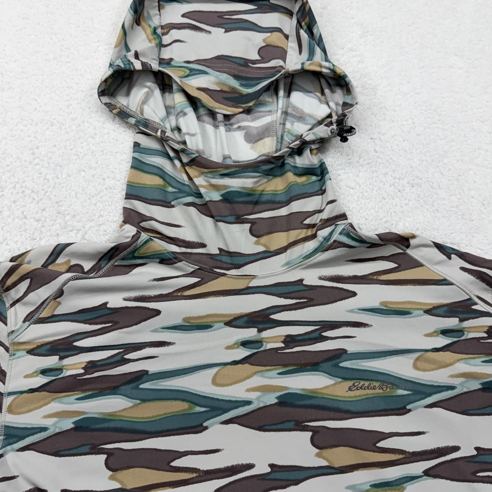 Eddie Bauer Freeshade Camo Hooded Long Sleeve Shirt Mens Medium Beige 2