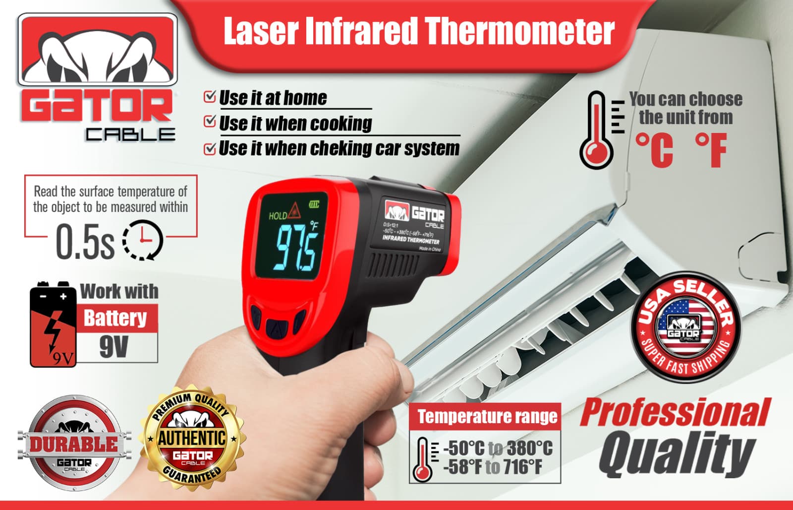 Infrared Laser Thermometer Gun No-Contact Digital Temperature Measurement Tester 6