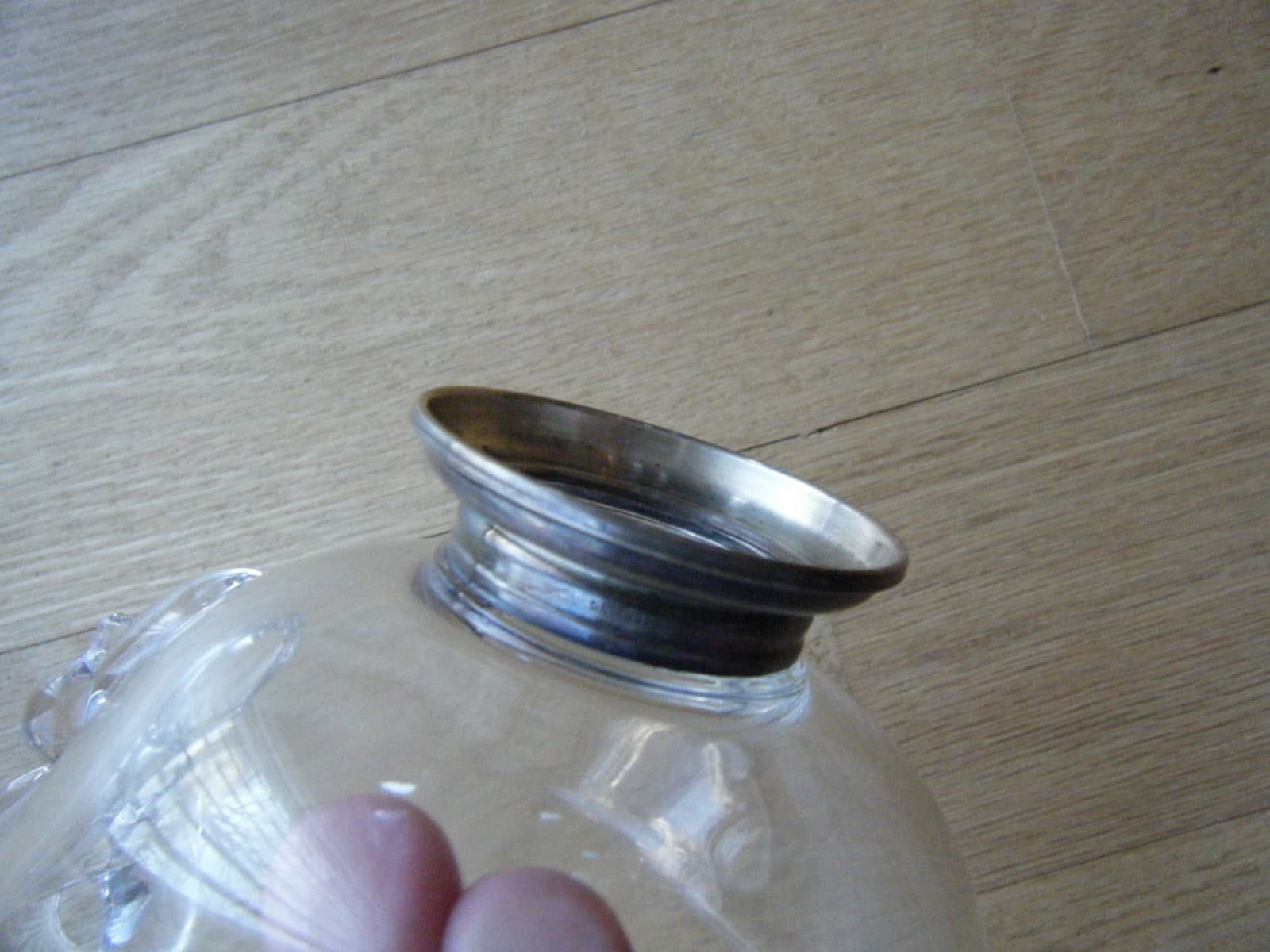 c.1940-50 Crystal Glass Creamer Gravy Boat Swan Handle & Sterling Base 4