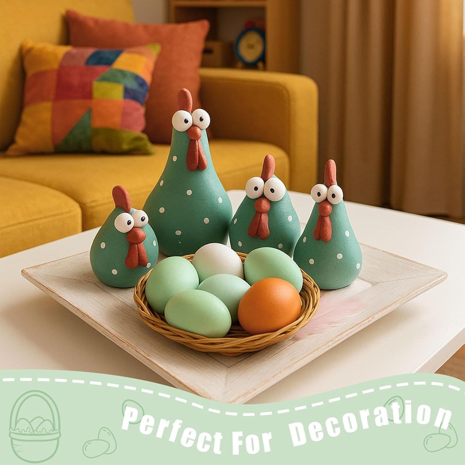 7 Pcs Wooden Fake Eggs, 3 Colors Wood Eggs for Crafts Fake Chicken Eggs Nesting 3