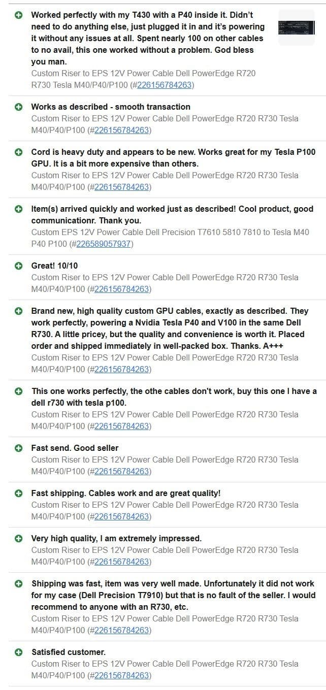 Custom Riser to EPS 12V Power Cable Dell PowerEdge R720 R730 Tesla M40/P40/P100 4