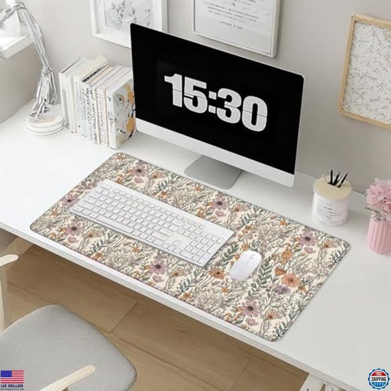 Vintage Rustic Wildflower Extra-Large Mouse Pad - 31.5"x15.7" Floral Desk Mat 5