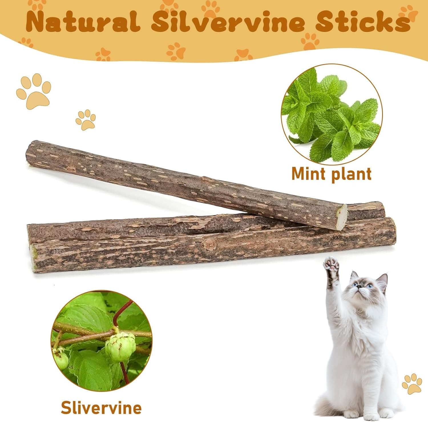 Silvervine Sticks for Cats, Natural Catnip Matatabi Chew 12 Count, Brown  6