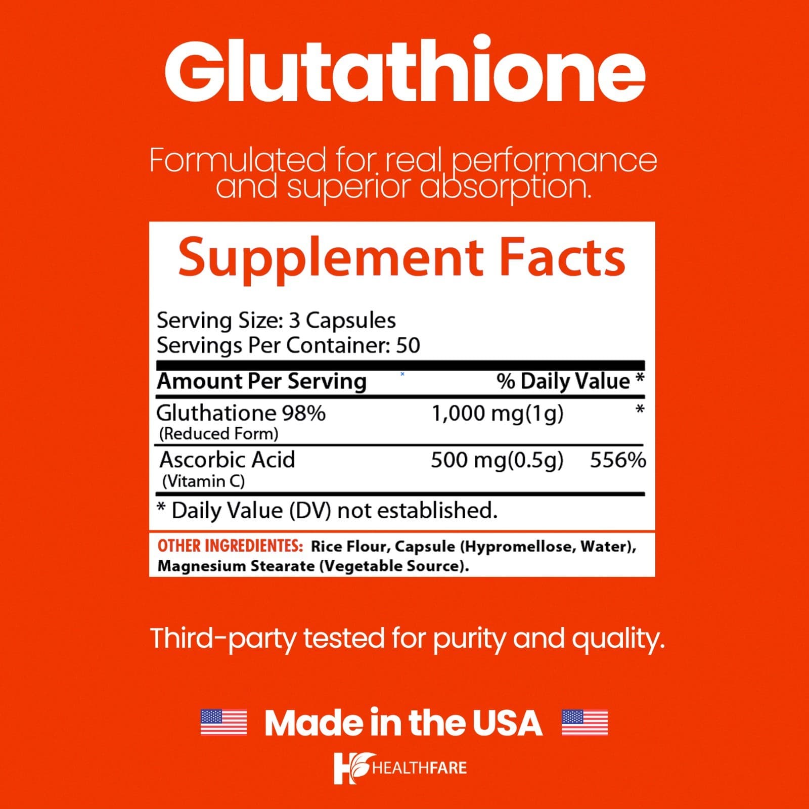 Healthfare Glutathione 1000mg GSH L-Glutathione Reduced 150 Capsules Antioxidant 3