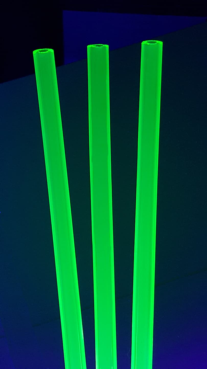 2 Pc 1/2" OD x 1/4 ID x 12" LONG CLEAR GREEN FLUORESCENT ACRYLIC PLEXIGLASS TUBE