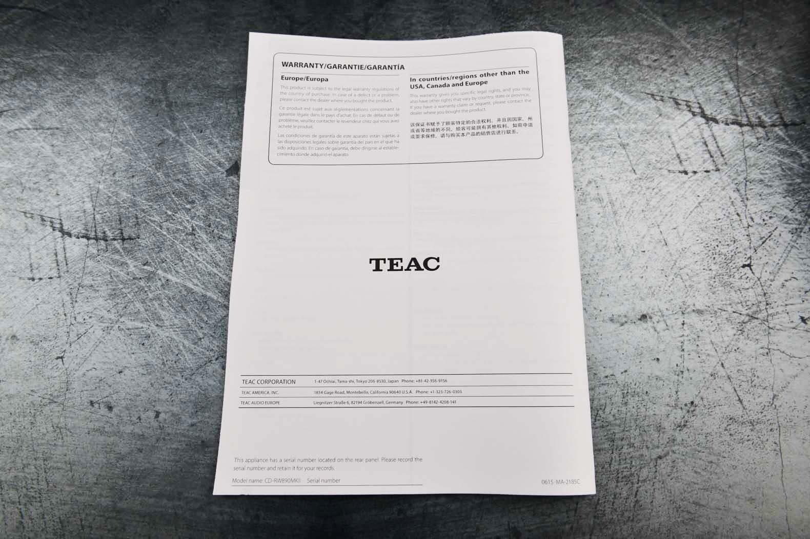 New Teac CD-RW890MKii Owners Guide Operating Instructions Manual 3