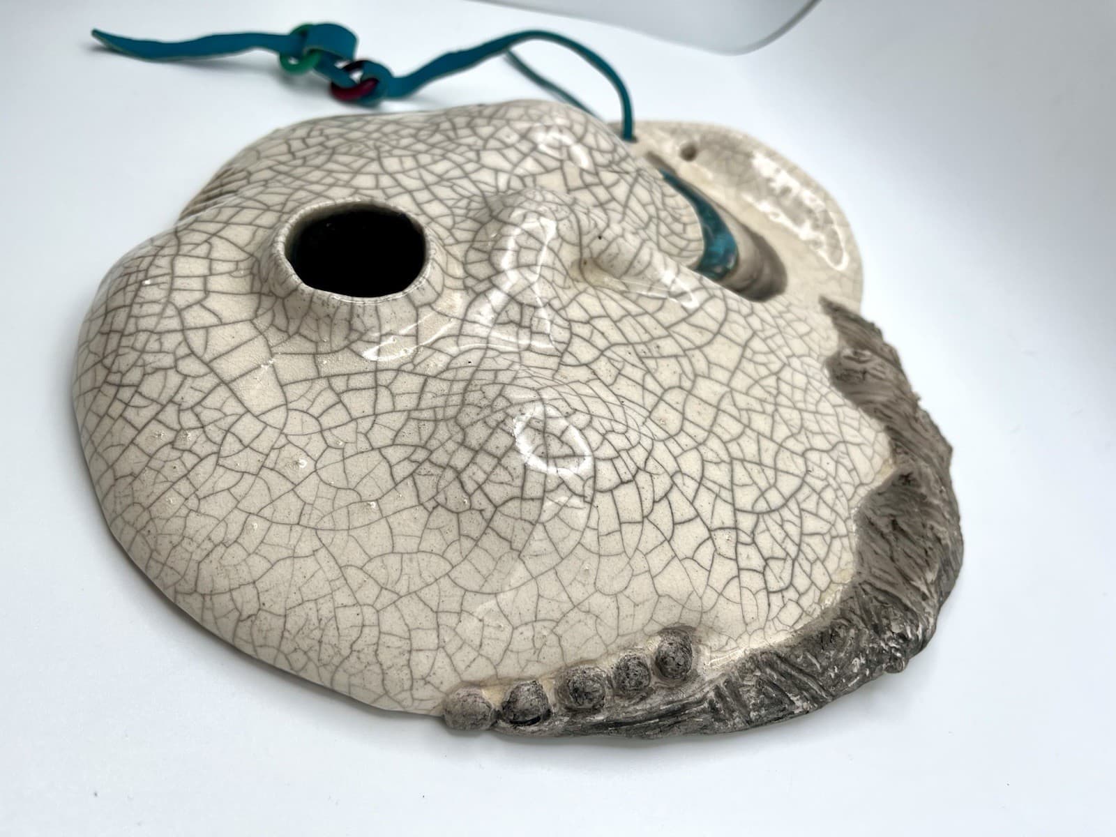 Handmade Raku Ceramic Mask Abstract Crackle Glaze Face Wall Art Signed Jan ‘91 2