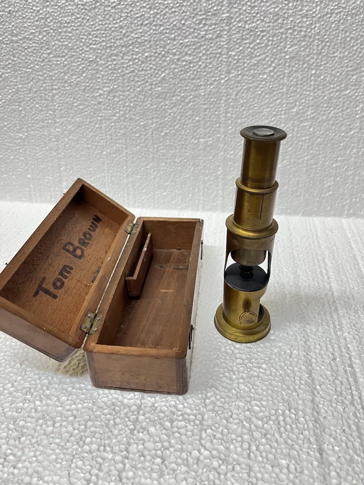 Vtg 1930s English Brass Scientists Field Microscope/ With Solid Boxwood Case 5