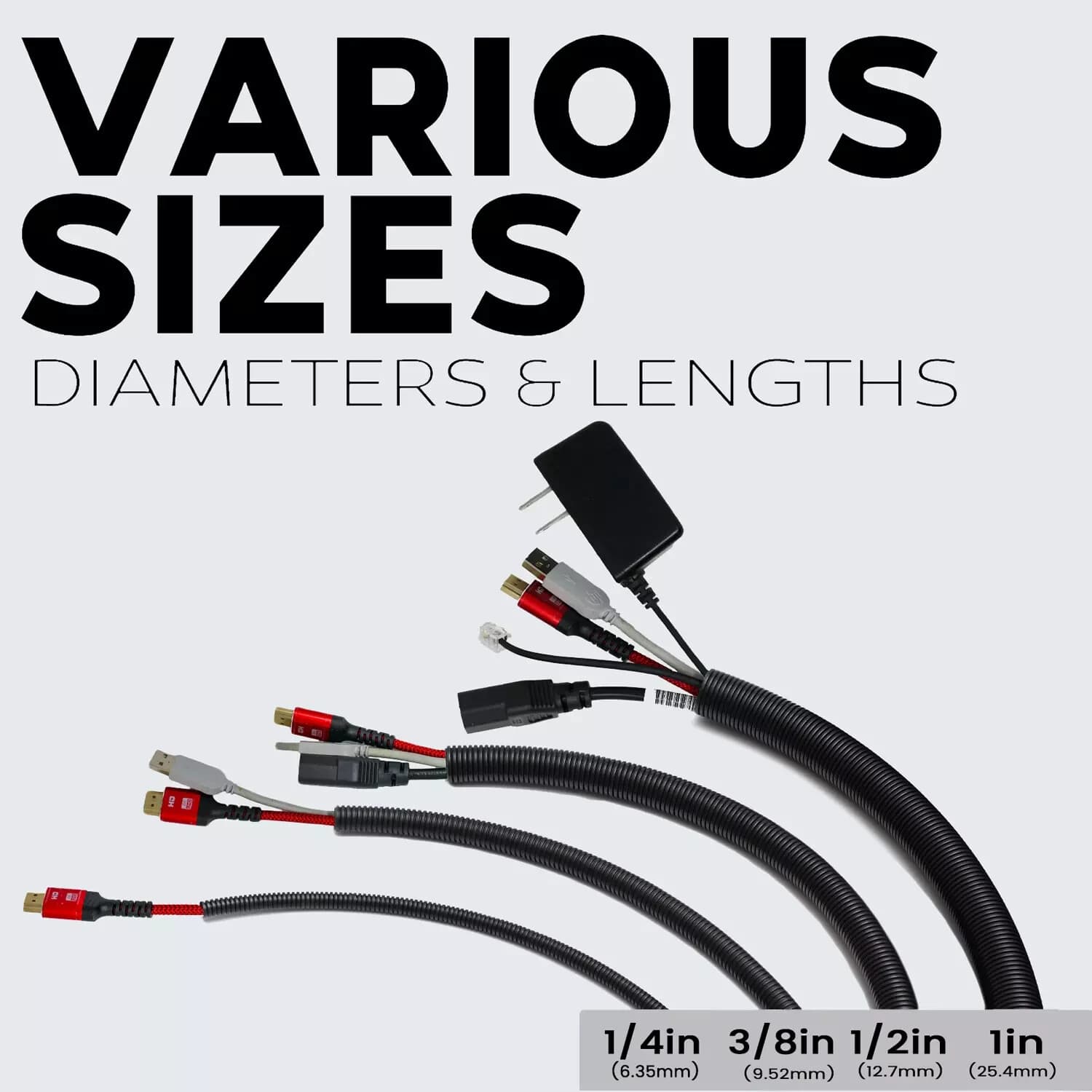 20 Ft Split Loom 1/4" 1/2" 3/4" Black Wire Harness Wrap Cover Sleeve Conduit 3