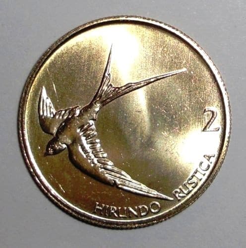 1998 Slovenia 2 tolarja Coin, Barn swallow bird, animal wildlife