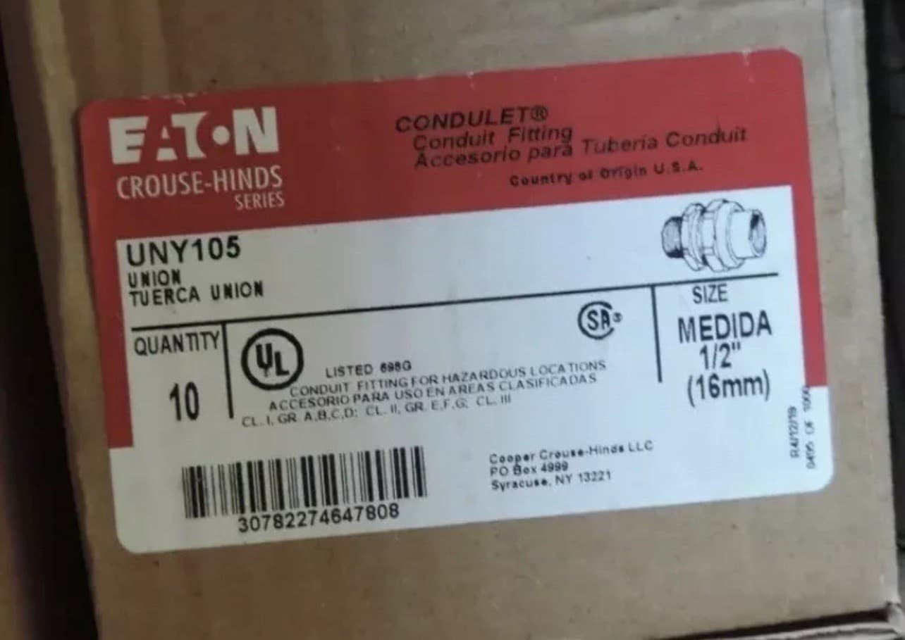 Pack of 10 - Eaton Crouse-Hinds Series UNY105 1/2" Male Union Fitting. Free Ship 3