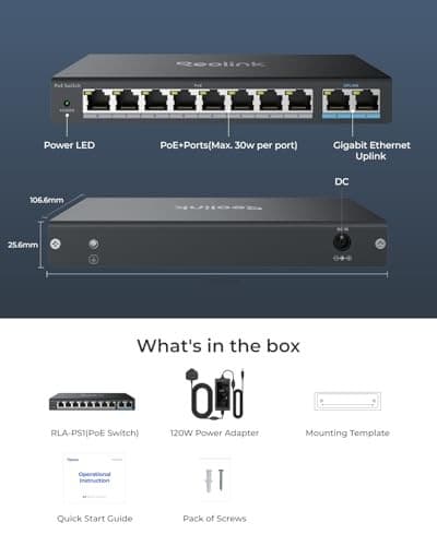  PoE Switch with 8 PoE and 2 Gigabit Uplink Ports, Ideal for  RLN36 NVR and  3