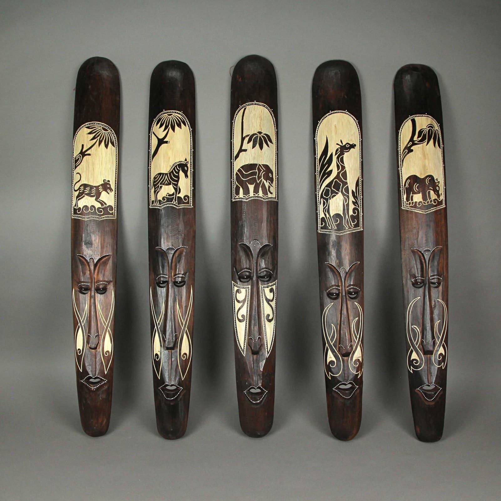 Set of Five 39 Inch Hand Carved African Style Tribal Masks Wall Bar Decor 4