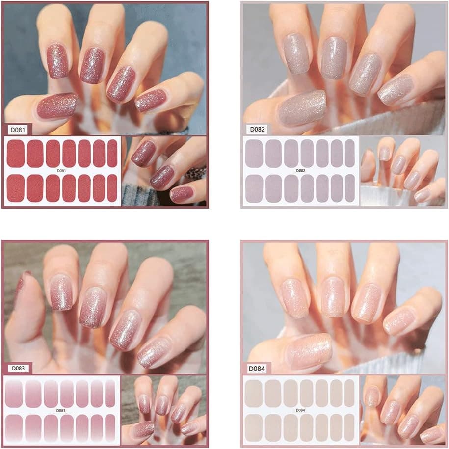 112 Pieces Thin Semi-Cured Gel Nail Strips Solid Full Nail Polish Sticker 2