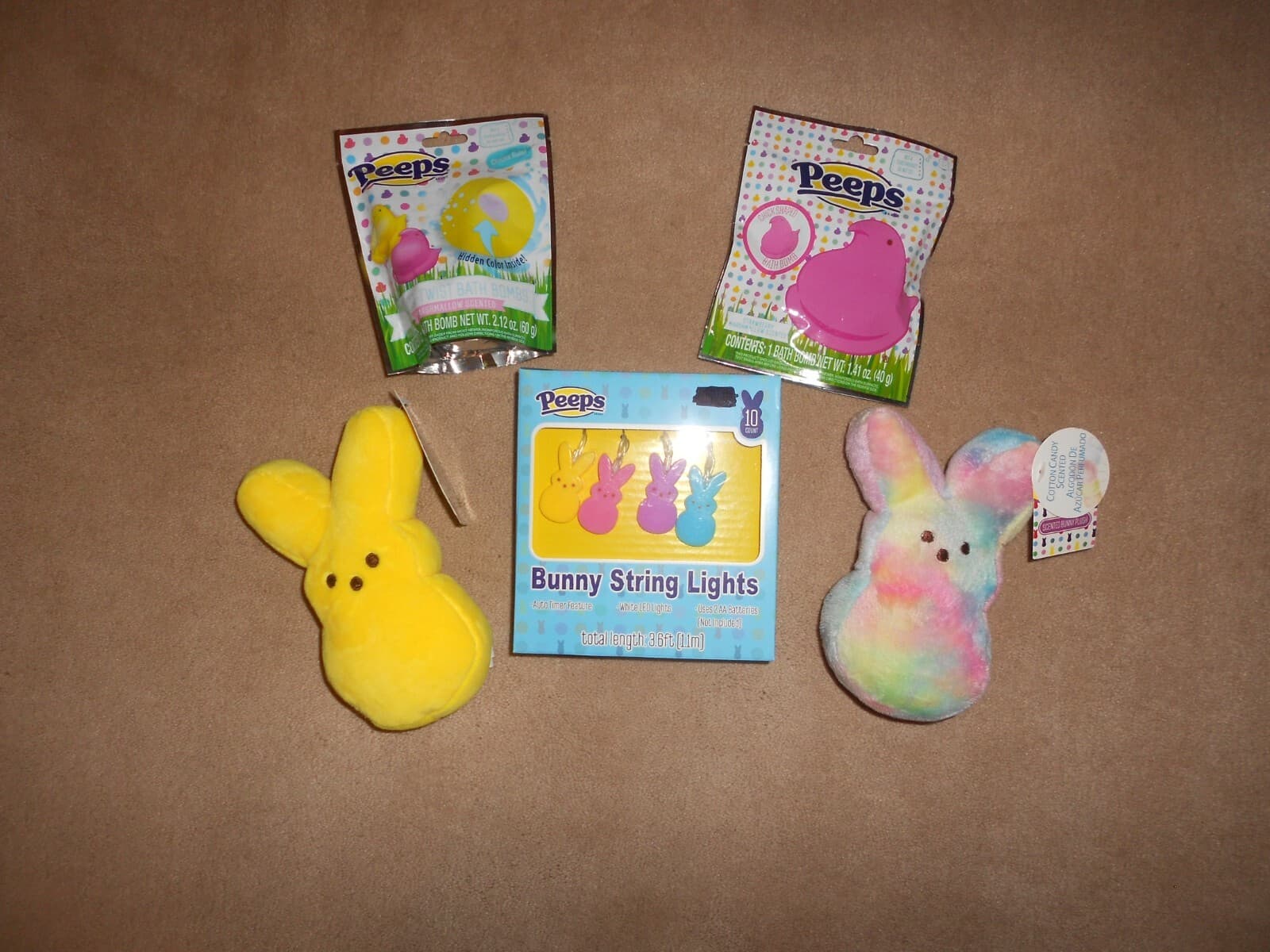 NEW, LOT OF 5 PEEPS EASTER BASKET GOODIES, PLUSH BUNNY, STRING LIGHTS, BATH BOMB 2