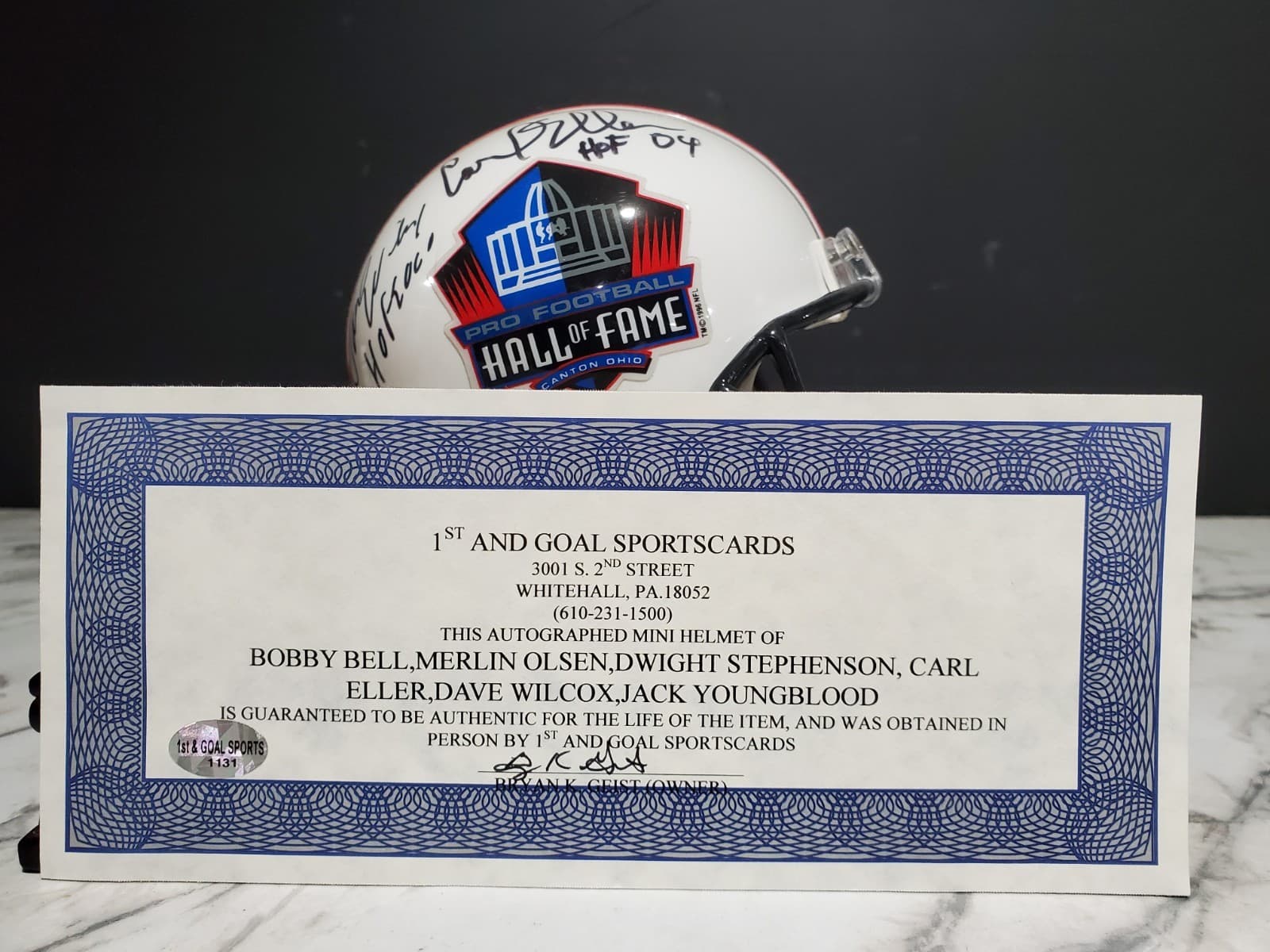 Bell Eller Olsen Stephenson Wilcox Youngblood Signed Hall Of Famers Mini Helmet