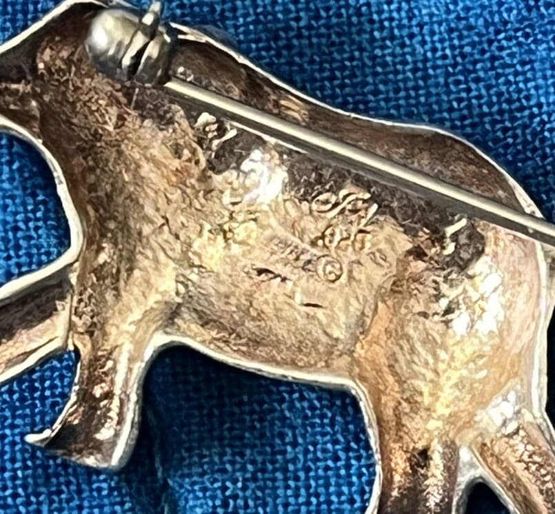 Sterling Elephant Mother & Baby Calf Brooch Lapel Pin 2-Tone Gold & Silver Color 5