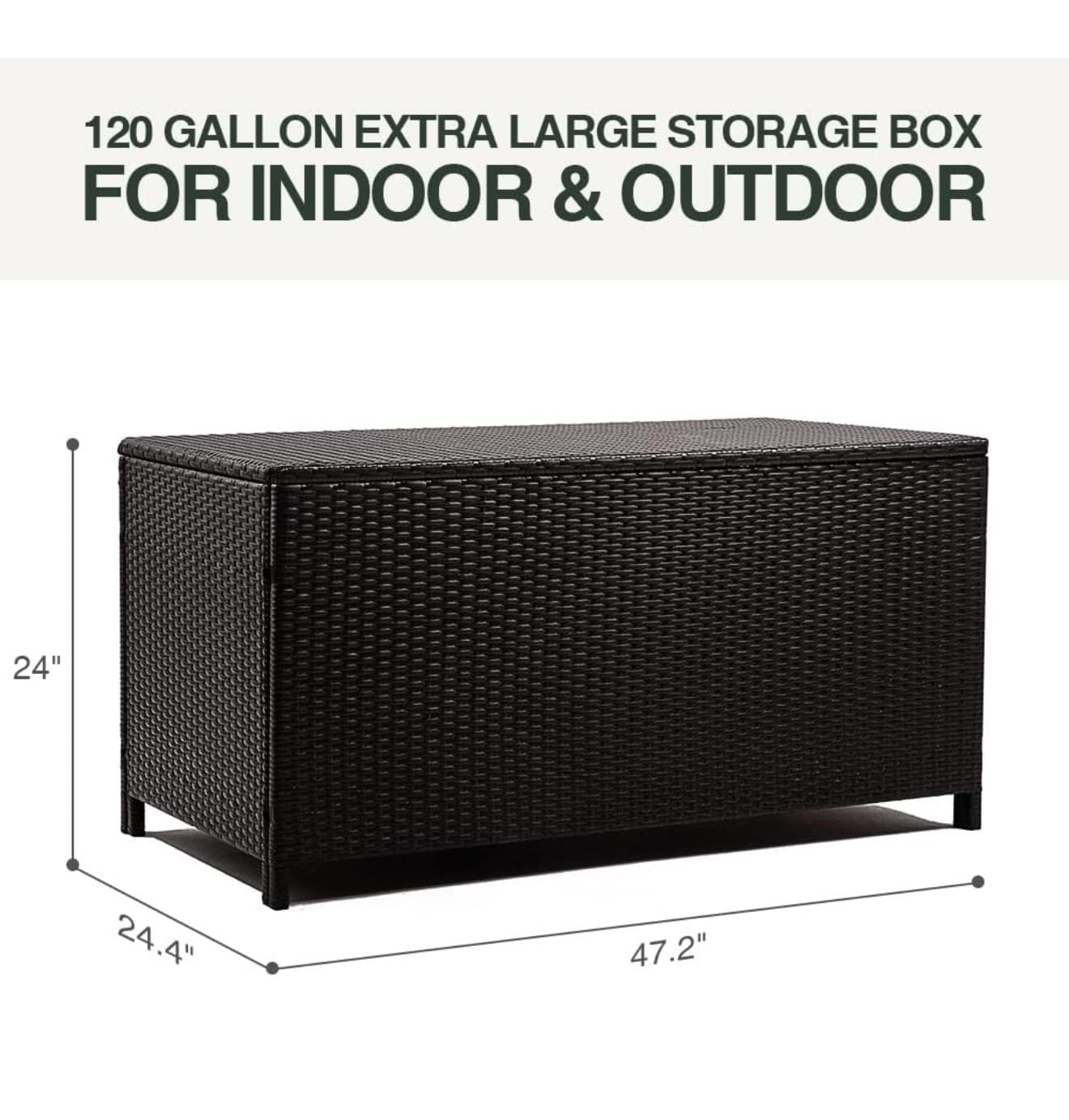 120-Gallon All-Weather Resin Outdoor Storage Deck Box L47.2"xW24.4"xH24 Black 2