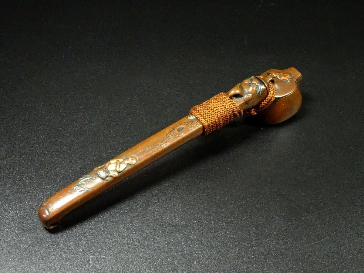 Antique Bronze Yatate Ink Holder High Relief Gold Silver Inlay Design JP Edo 3